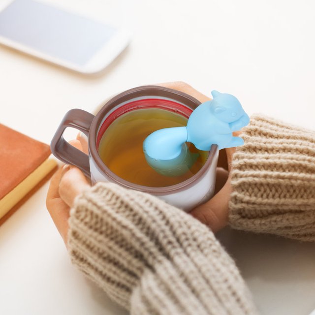 Lindo infusor de té de silicona de grado alimenticio, diseño en forma de ardilla, filtro de té, colador de té divertido