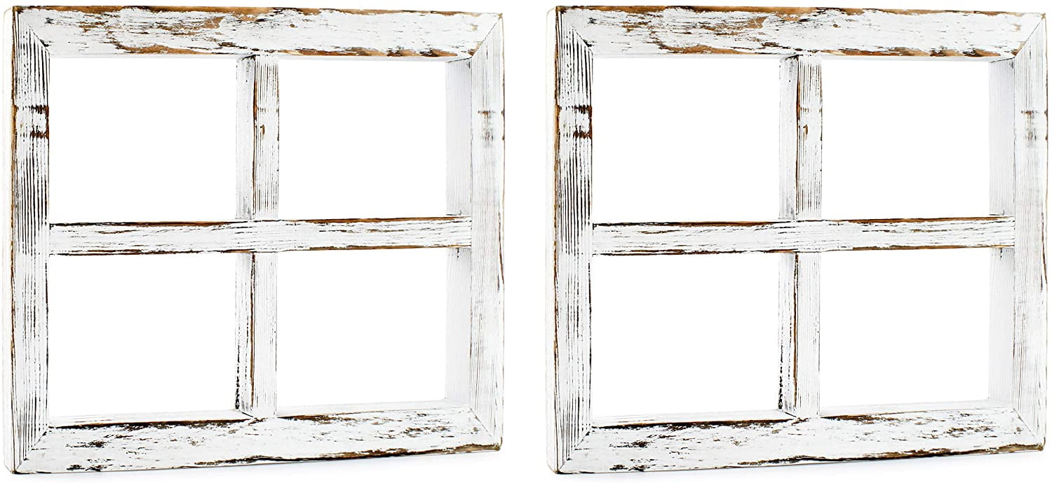 Collages Pictures and DIY Wall Art ; Distressed White Window Pane Rustic Wall Decor for Photos 2-Pack, 11 x 16 Inch, Whitewashed Darware Rustic Window Wood Frames 