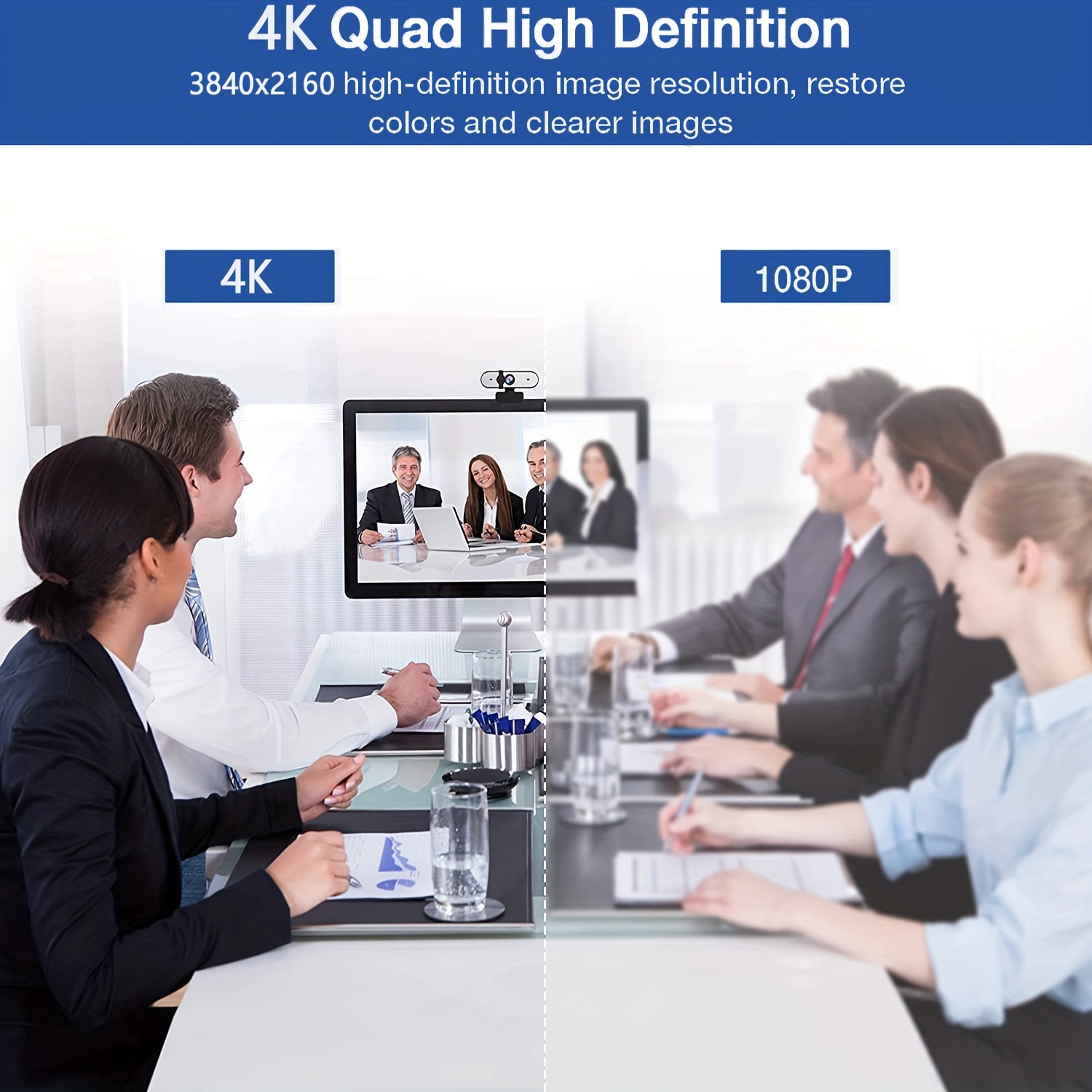 4K Webcam with Auto Zoom, Remote & Privacy Cover, Adjustable White Balance, Built-in Mic, Plug & Play for Laptop/Desktop, Ideal for Video Calls and Meetings