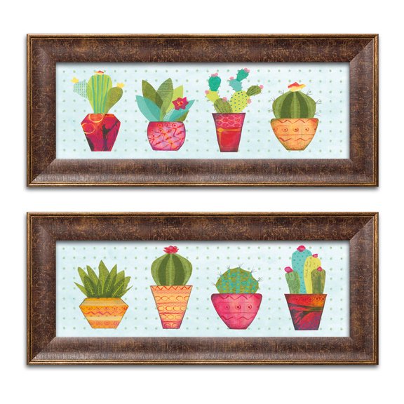 Gango Home Decor Contemporary Southwest Cactus V & VI by Courtney Prahl (Ready to Hang); Two 18x6in Gold Trim Framed Prints