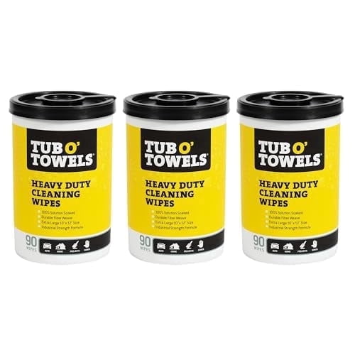 Tub O’ Towels TW90 Heavy-Duty Multi-Surface Cleaning Wipes, 10 x 12 Inches, 90 Count Per Canister, 3 Pack