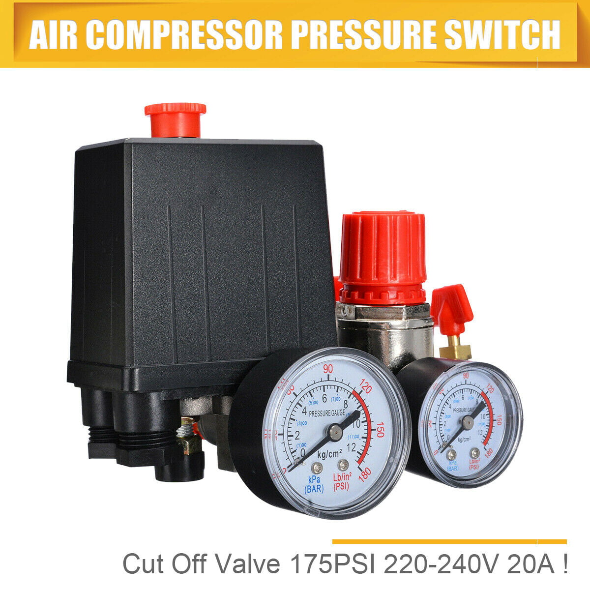 Air Compressor 1/4" Regulator Pressure Gauge Switch Control Valve 175PSI 12Bar 