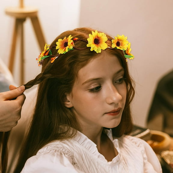 LULULION Artificial Sunflower Wreath Headband Yellow Bohemia Headdress 2Pcs