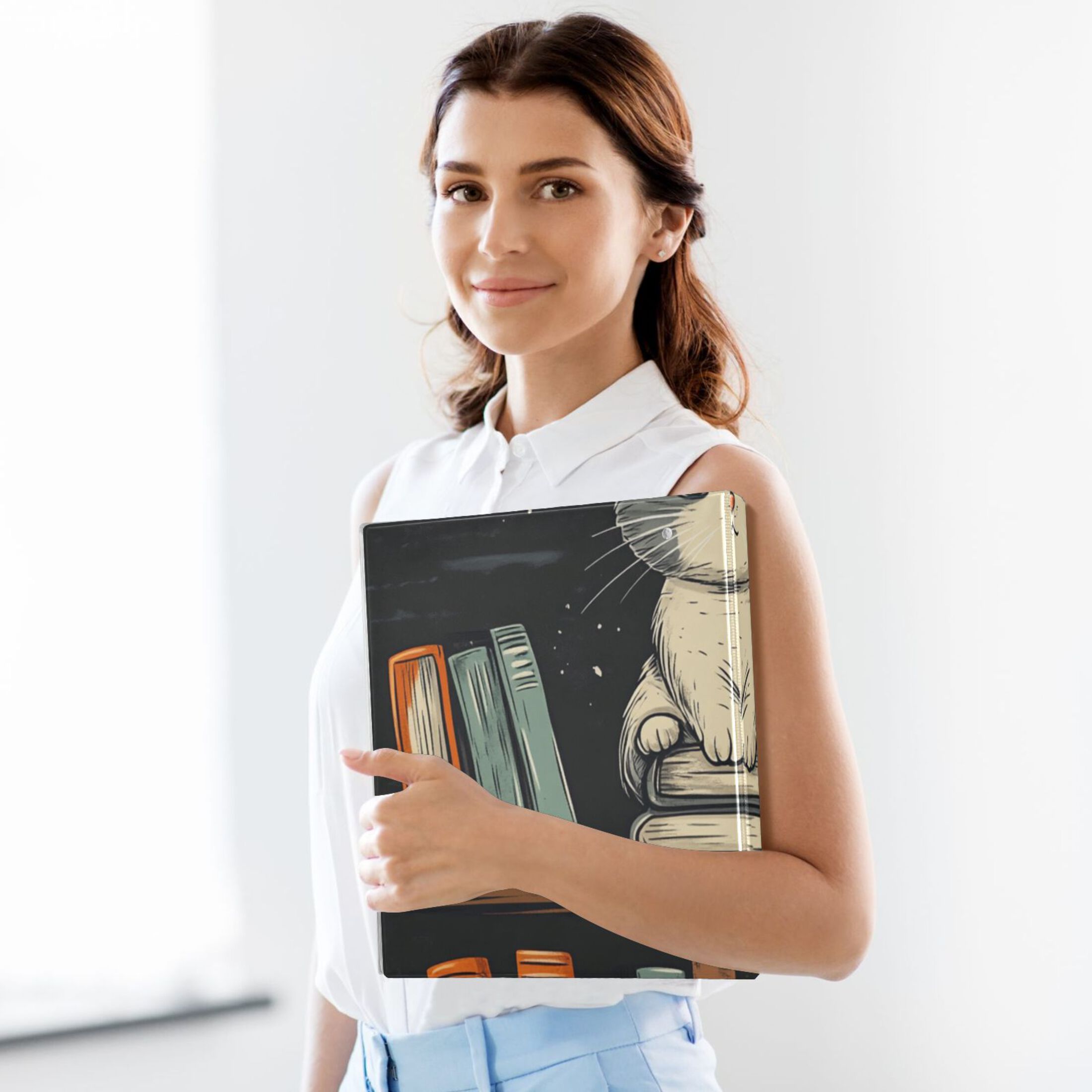 Cat in Bookshelf 3 Ring Binders 1.5 inch Hardcover File Folders with Interior Pockets A4 Size Organizer for School Office Hospital