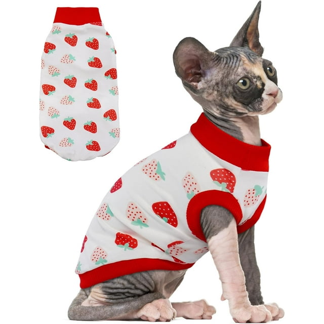 PUMYPOREITY Vêtements pour Chat Sphynx, Chandail Extensible, Chemise Douce, Pyjama Chandail, Col Roulé pour Sphynx, Cornish Rex, Devon Rex, Rouge, TP