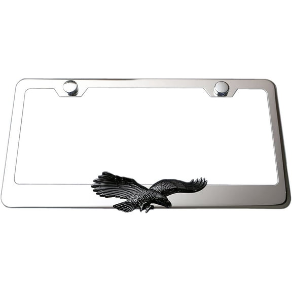 Flying Eagle 3D Black Emblem Polished Stainless Steel License Plate Frame