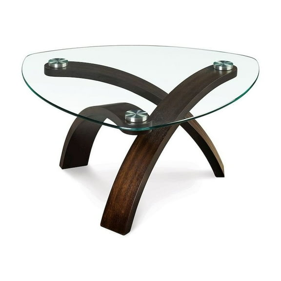 Magnussen Allure Pie Shaped Cocktail Table in Hazelnut with Glass Top