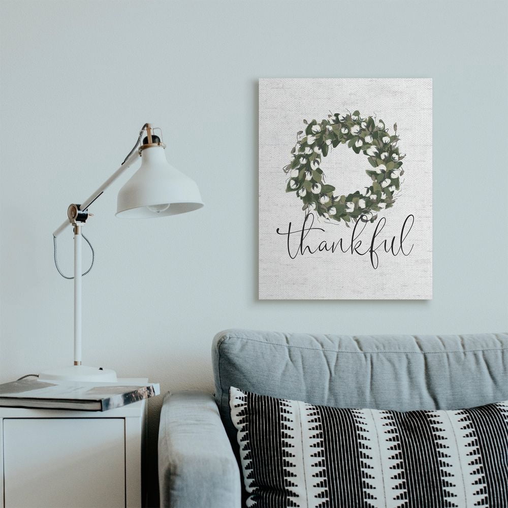Stupell Industries Cotton Flower Country Style Wreath with Thankful Text Designed by Lettered and Lined