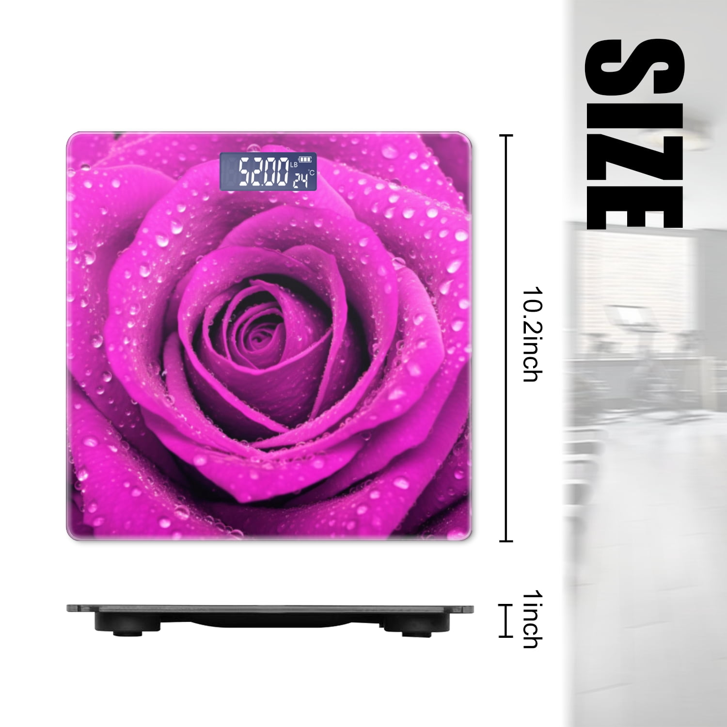 High Precision Body Weight Scale Smart Bathroom Scales with Large LCD Display(400lbs),Decorative for Bedroom-Vibrant Purple Rose With Dew Drops