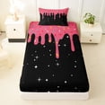 thumbnail image 3 of Castle Fairy Ice Cream Drip Twin Sheets 3pcs, Stars Print Bedding,Black Pink,1 Fitted Sheet, 1 Flat Sheet and 1 Pillowcase, 3 of 6