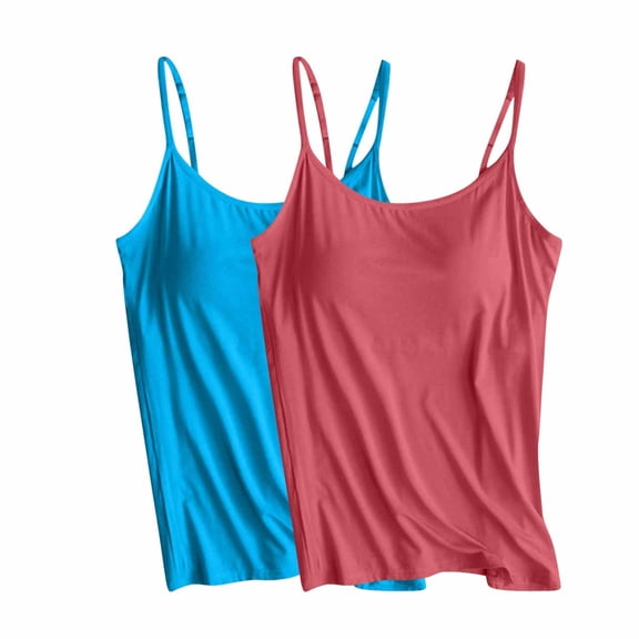 Aloohaidyvio 2 Pcs Women's Built in Bra Tank Tops 2024 Summer Adjustable Spaghetti Strap Cami Sleeveless Tops