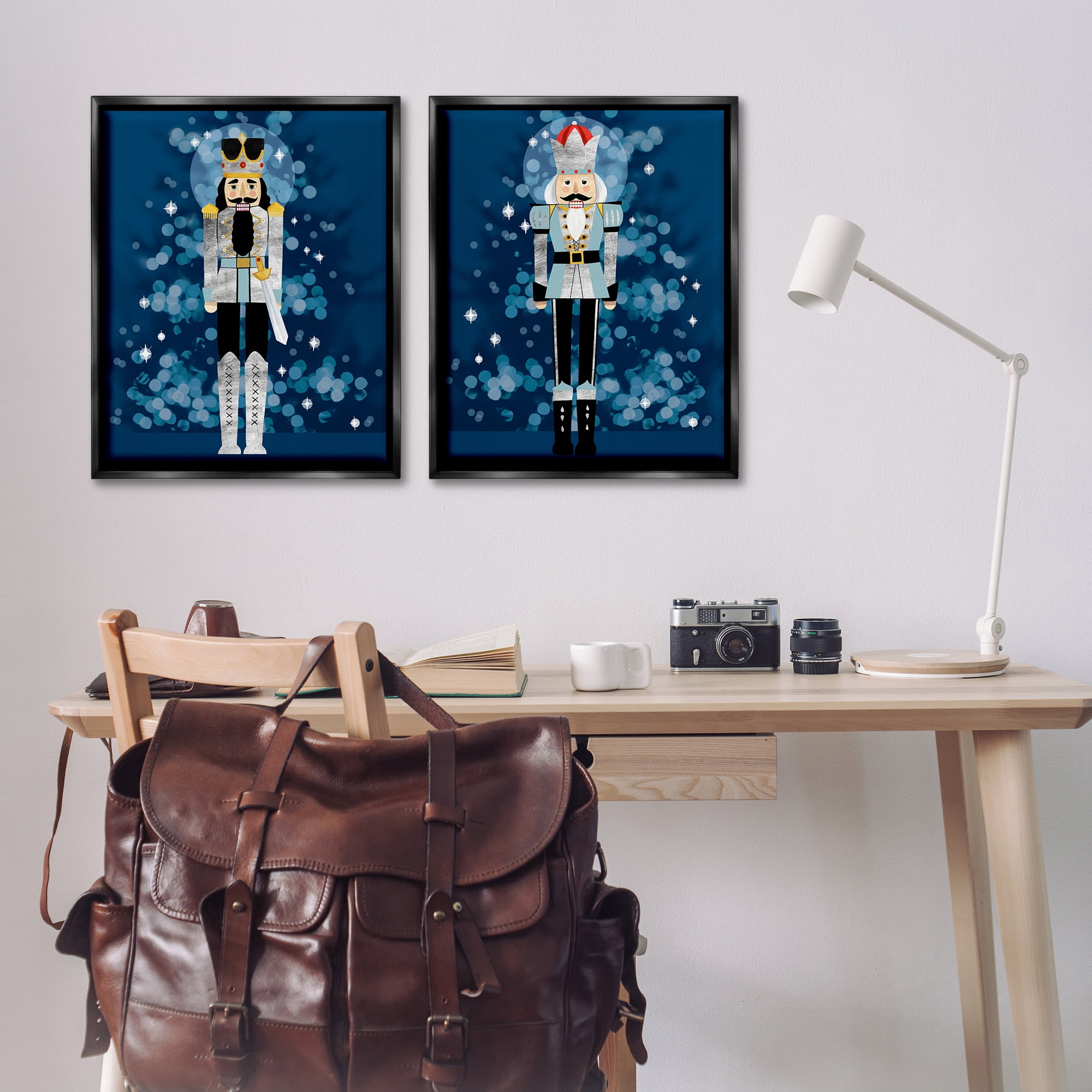 Stupell Industries Blue Nutcracker Figures Holiday Painting Black Floater Framed Canvas Art Print Wall Art, 31 x 25, Set of 2