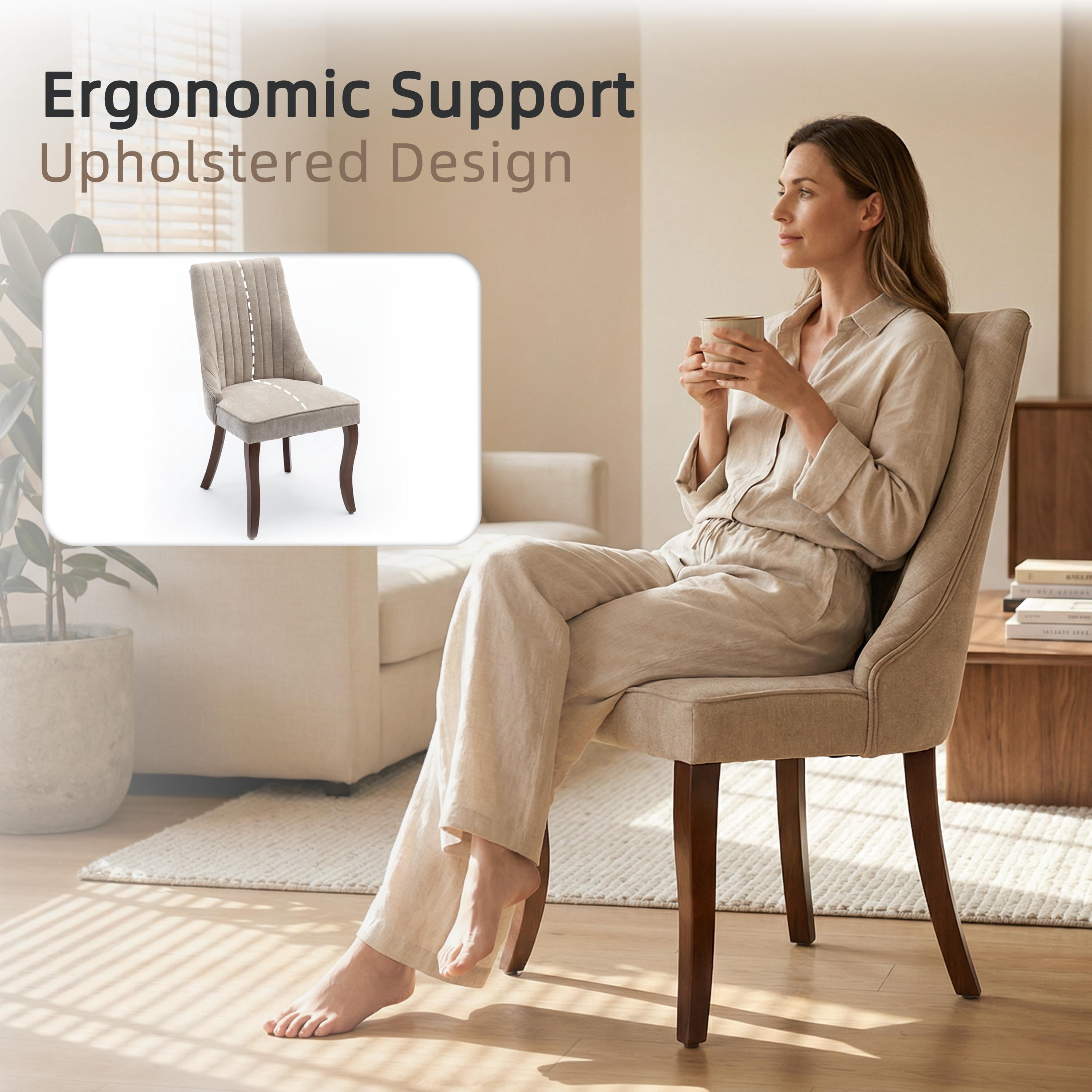 Dining Chairs Set of 4, PAPROOS Velvet Upholstered Dining Chairs, Farmhouse Accent Chair Side Chair with High Backrest and Solid Wood Legs, Kitchen Chair for Dining Kitchen Living Room, Beige
