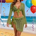 thumbnail image 2 of HAPIMO Women's 4-Piece Swimwear Set - Two Piece Bikini Set & Tie Front Long Sleeve Crop Cover Up & Wrap Skirt Summer Tropical Beach Vacation Bathing Suit Army Green S, 2 of 6