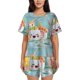 thumbnail image 1 of Balery Kawaii Sushi Characters Delight Conjunto de Pijama para Mujer con Estampado, Dos Piezas de Manga Corta y Shorts, Ropa de Dormir Suave con Cuello Redondo y Bolsillos-XX-Large, 1 of 6