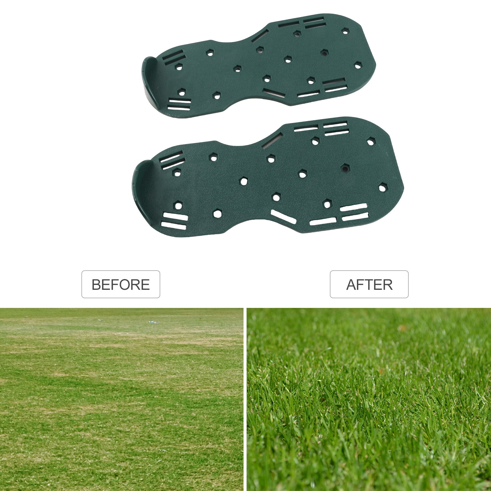 BIMZUC Lawn Aerator Shoes Spike Aerating Sandals with 2 Adjustable Straps Metal Buckles 26 Steel Spikes Heavy Duty Soil Aeration Tool 12.4 inches / 31.5 cm Green