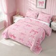 thumbnail image 3 of Erosebridal Soft Satin Bow Ribbon Quilt King for Girls, Romantic Floral Print King Coverlet Set, 3-Piece 1 Bedspread and 2 Pillowcases, 3 of 7