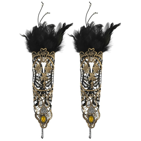 OUNONA Steampunk Vintage Lace Arm Chain with Plumes and Rhinestones for Decor Assorted Color Adjustable