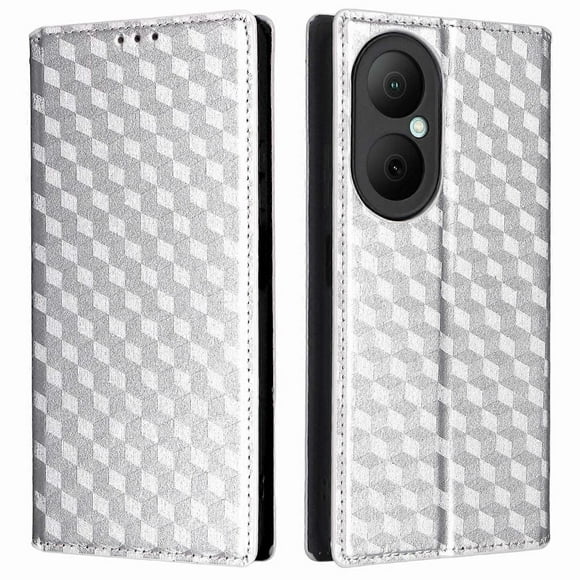 For Huawei Enjoy 80 Case Wallet Rhombus Imprinted Leather Phone Cover -