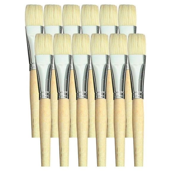 White Bristle Short Handle Paint Brush, 3/4 inch, Pack of 12