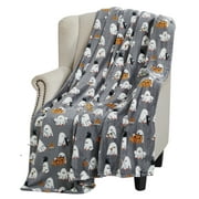 Serafina Home Oversized Halloween Throw Blanket: Baby Ghost Party on Grey Background Design on Soft Velvet Fleece Throw Blanket 50" x 70"