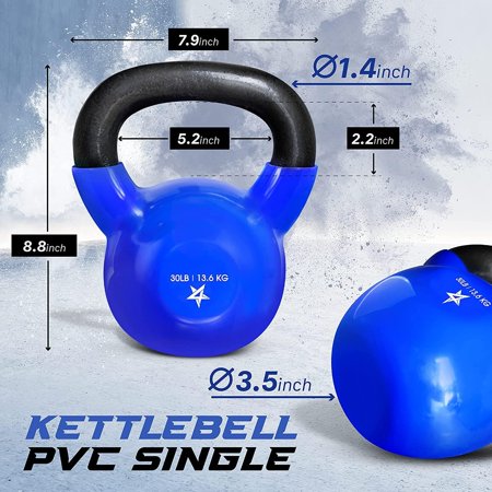Kettlebell, 5-100 LB Vinyl Coated Cast Iron Strength Training Kettlebells for Home Gym Exercises