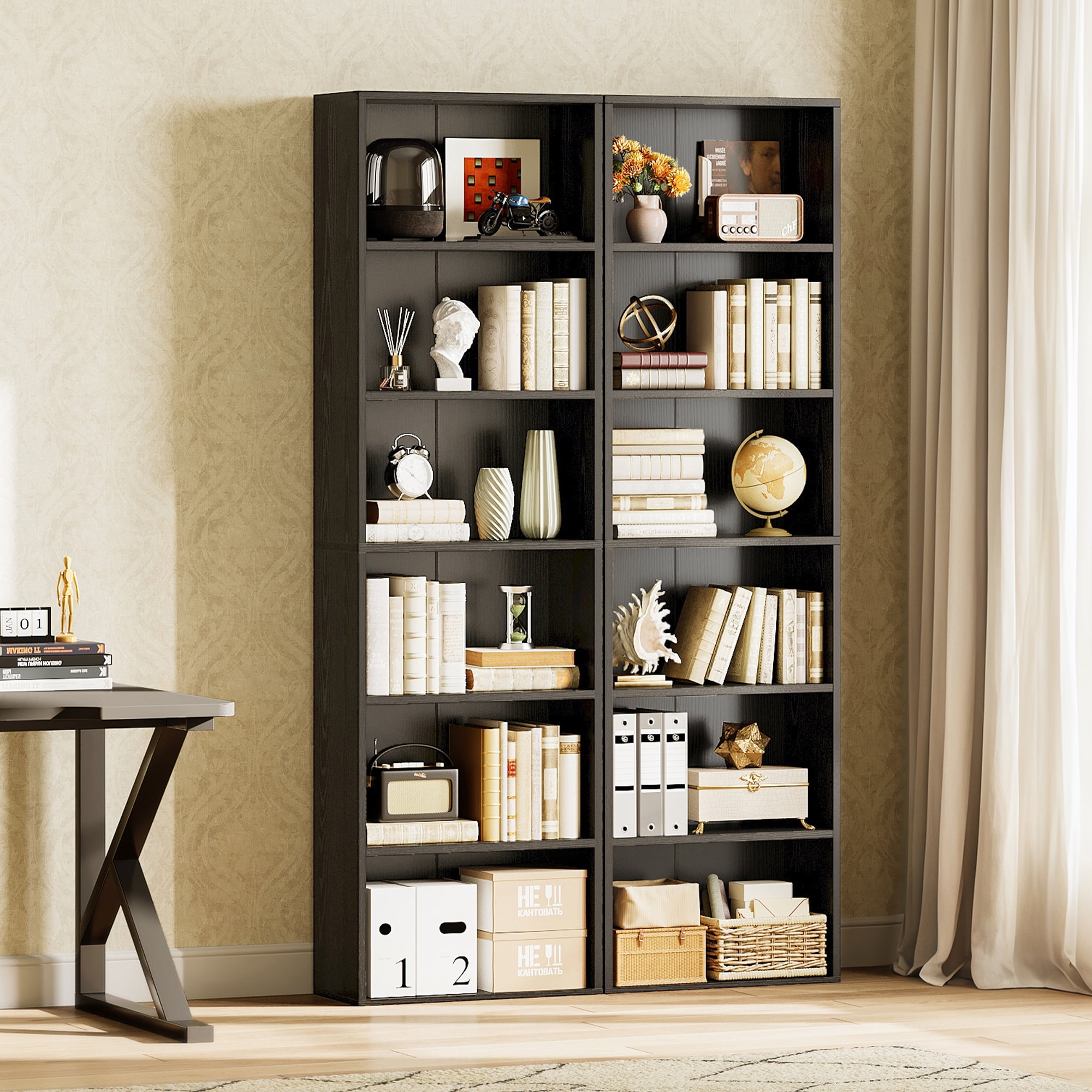 Casacomoda Tall Bookcase, Bookshelf, 6-Tier Display Storage Shelf, Space-Saving Bookshelf for Living Room, Bedroom, Home Office, Black