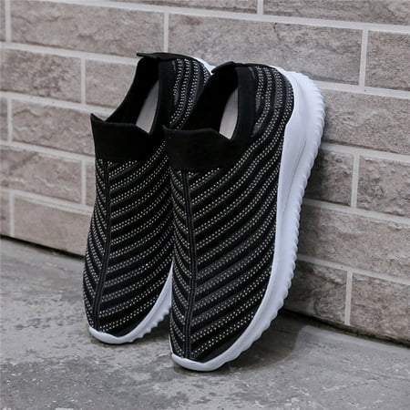 

Cathalem Bling Zapatilla Deportiva Running Shoes Fly Woven Rhinestone Women Shoes Flat Breathable Womens Shoes Casual Boots Black 8.50