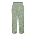 thumbnail image 4 of Summer Pants for Women, Embroidered Floral Cropped Loose Casual Straight with Pocket, Green S-3XL, 4 of 5