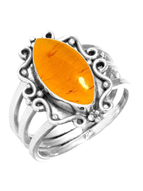 925 Sterling Silver Ring Amber Handmade Jewelry