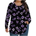 thumbnail image 2 of LEKWK Plus Size Womens Plus Size Sweatshirts Loose Fit Crew Neck Long Sleeve Tops Plus Size Purple Floral Tunic Tops Elegant Flower Graphic Spring Holiday Wear, 2 of 6
