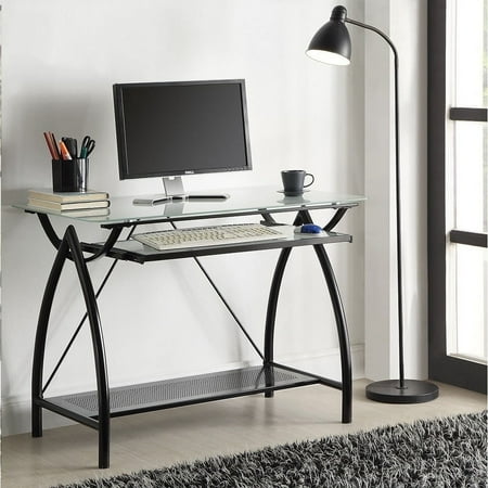 UPC: 0887178269961 | Porch & Den Danziger Black Metal Glass Top Desk with Keyboard Tray