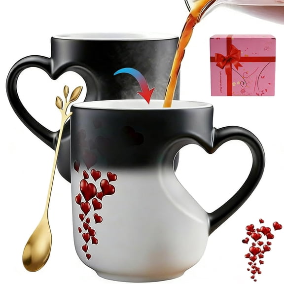 Magic Love Reveal Mug, Heart-Shaped Color Changing Magic Ceramic Mug, Thermochromic Red Heart Patterncolor Changing Cup, Perfect for Valentine's Day, Birthdays, Anniversary