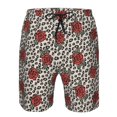 thumbnail image 3 of Balery Leopard Print Rose Traje de Baño Estilo Hawaiano para Hombre, Shorts de Secado Rápido con Bolsillos-Large, 3 of 6