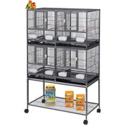 Double Stacker With Center Divider Breeder Breeding Bird Flight Rolling Cage With Side Breeding Nest Doors for Aviaries Canaries Cockatiels Lovebirds Finches Budgies Small Parrots
