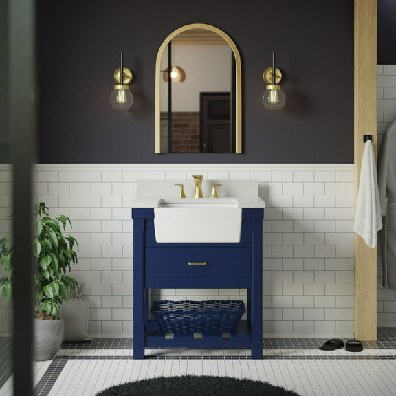 Charlotte 30" Farmhouse Bathroom Vanity with Royal Blue Cabinet and Quartz Top