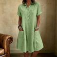 thumbnail image 2 of CHGBMOK Womens Casual Cuffed Button Down Shirt Dress Collared V Neck Short Sleeve Tunic Blouses Midi Dress with Pockets, 2 of 6