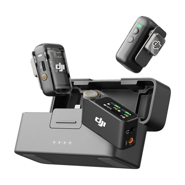 DJI Mic 2, micrófono Lavalier inalámbrico, cancelación de ruido, grabación interna flotante de 48 kHz y 32 bits, alcance de 820 pies (250 m), batería de 18 horas con estuche de carga, micrófono para c