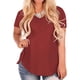 thumbnail image 4 of Sonducket Camiseta de mujer con cuello en V Blusa casual Color sólido con cuello en V Top de manga corta Prendas para la parte del cuerpo Vino rojo L, 4 of 6