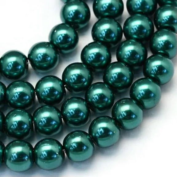 U8MO 31.4" Baking Painted Pearlized Glass Pearl Round Beads Smooth Loose Spacer 6~7mm-Teal