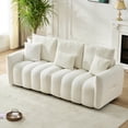 thumbnail image 3 of FFZ 78 inch Teddy Fabric Sofa with 3 Back Pillows and Cushions, Solid Wood Frame, Off White, 3 of 14