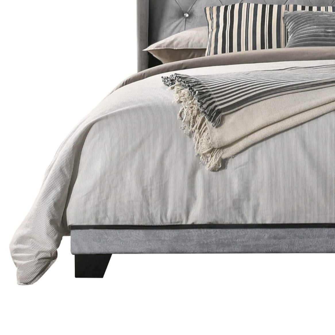 Home Design Aiden Wingback King Upholstered Panel Bed Frame with Tufted Headboard for Adult, Silver Gray, Easy Assembly