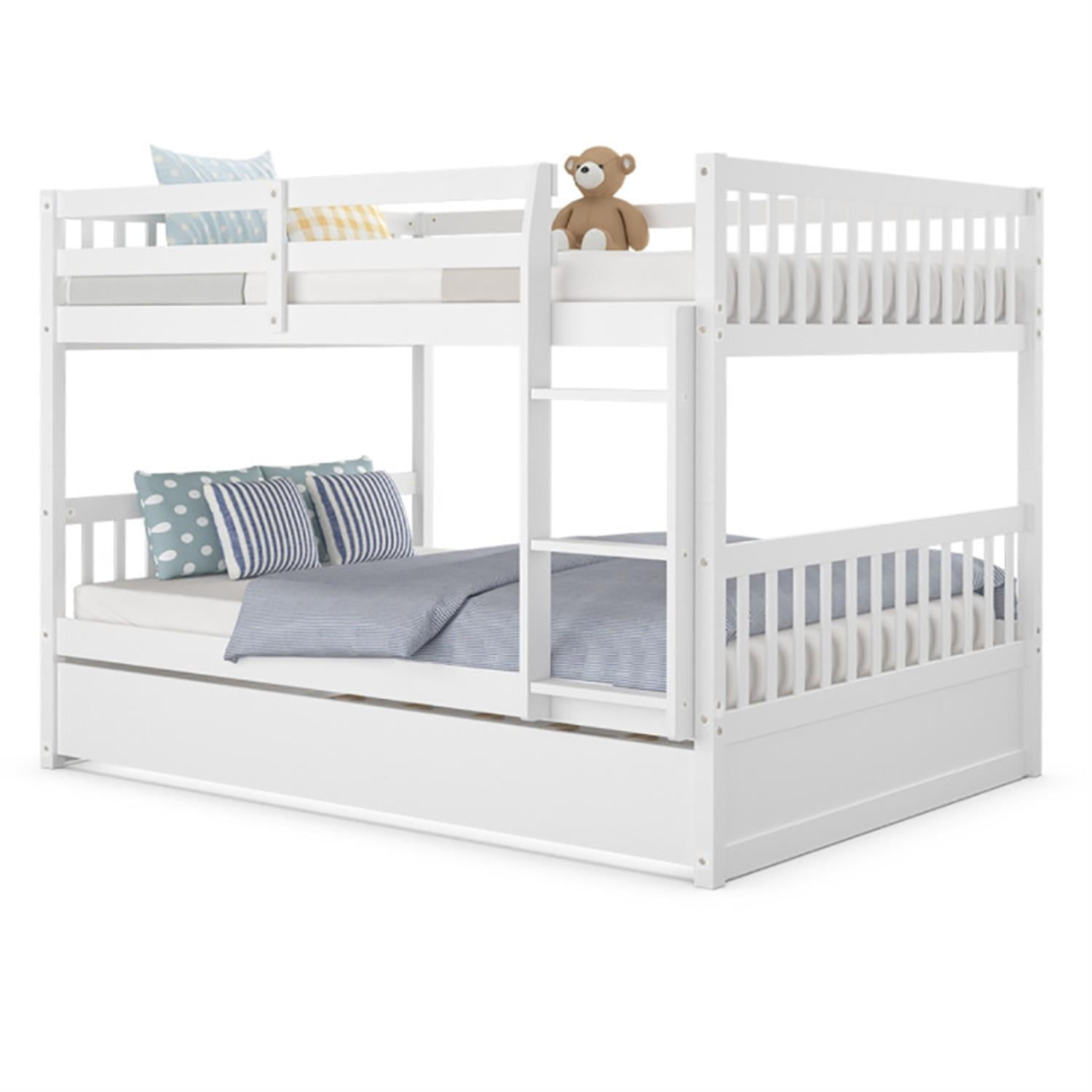Demi Bonn Bunk Beds Full over Full with Ladder in the Steps and a Full Trundle, Bunk Bed Platform Twin Over Twin, White