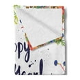thumbnail image 2 of New Year Soft Flannel Fleece Throw Blanket, Rowan Cones Wild Grapes and Arborvitae Branches Composition Happy Words, Cozy Plush for Indoor and Outdoor Use, 60" x 80", Multicolor, by Ambesonne, 2 of 5