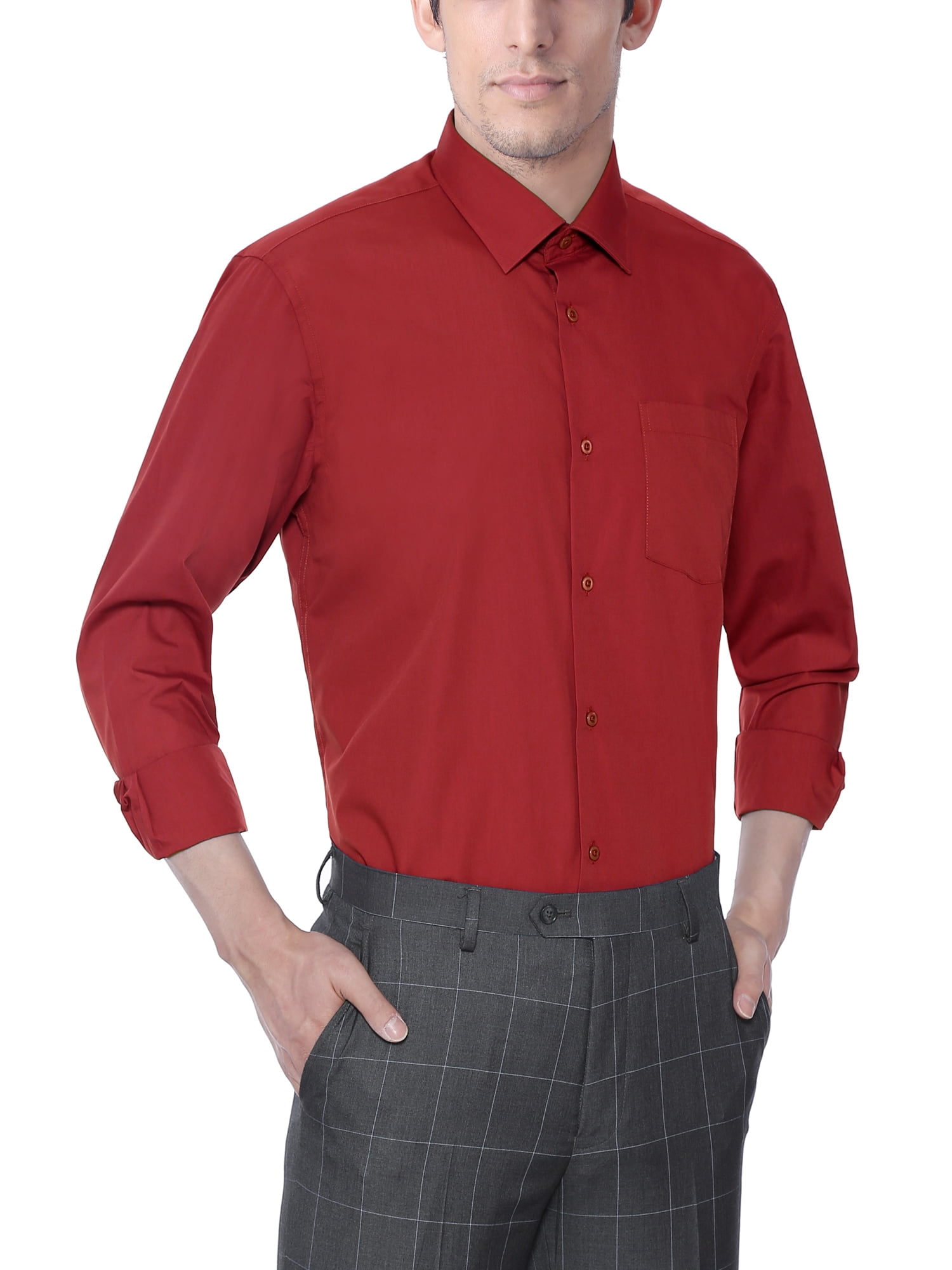 Men Classic Fit No Pockets Dress Shirt 