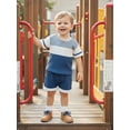 thumbnail image 5 of Loicainy Toddler Baby Boys Summer Outfits 6 9 12 18 24 Months 2T 3T Patchwork Crew Neck Short Sleeve T-Shirts Elastic Waist Shorts 2Pcs Clothes Set, 5 of 9