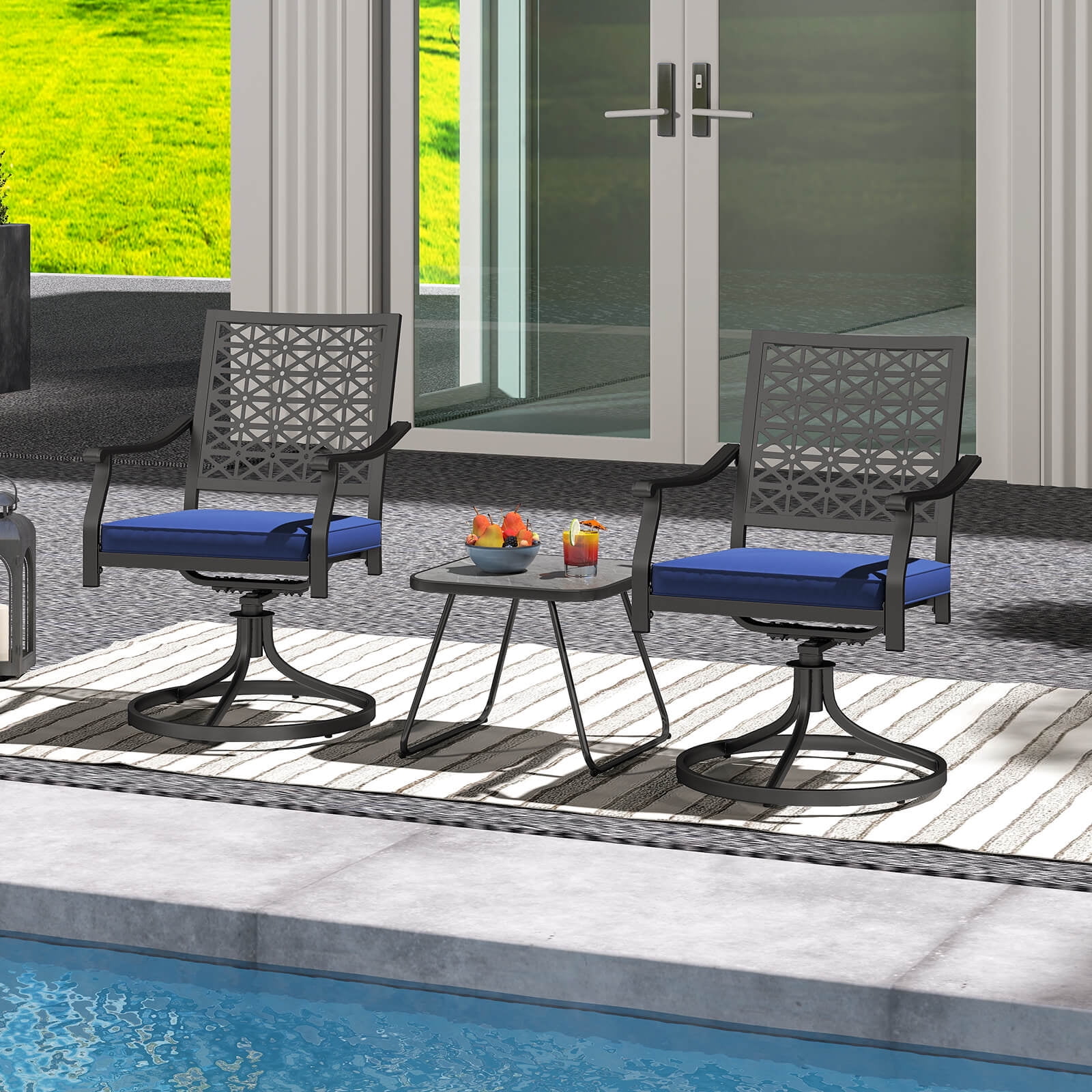 Costway 4 PCS Outdoor Swivel Chairs Patio Dining Chairs with Padded Cushions High Back Navy
