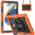 thumbnail image 2 of Case for Samsung Galaxy Tab A8 10.5 Inch 2022 with Screen Protector, 360 Degree Rotating Kickstand Hand Strap Heavy Duty Shockproof Cover with Shoulder Strap, Orange, 2 of 7