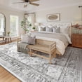 thumbnail image 3 of NewBuros 9'x12' Area Rugs, Machine Washable Non Slip Rugs for Living Room, Low Pile Water Repellent Soft Vintage Print Pattern Bedroom Carpet, Black & Gray, 3 of 10