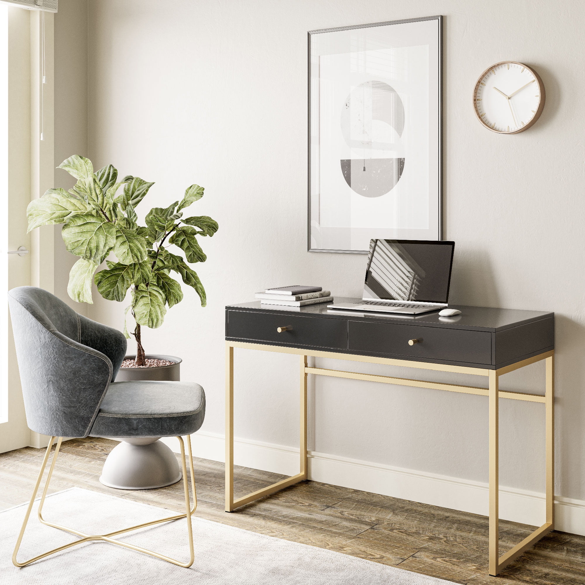 BELLEZE Vanity Table, Home Office Computer Desk - Bronte (Black)